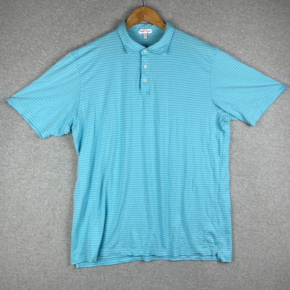 Peter Millar Polo Shirt Men XXL Blue Striped Casual Golf Pima Cotton Soft Preppy